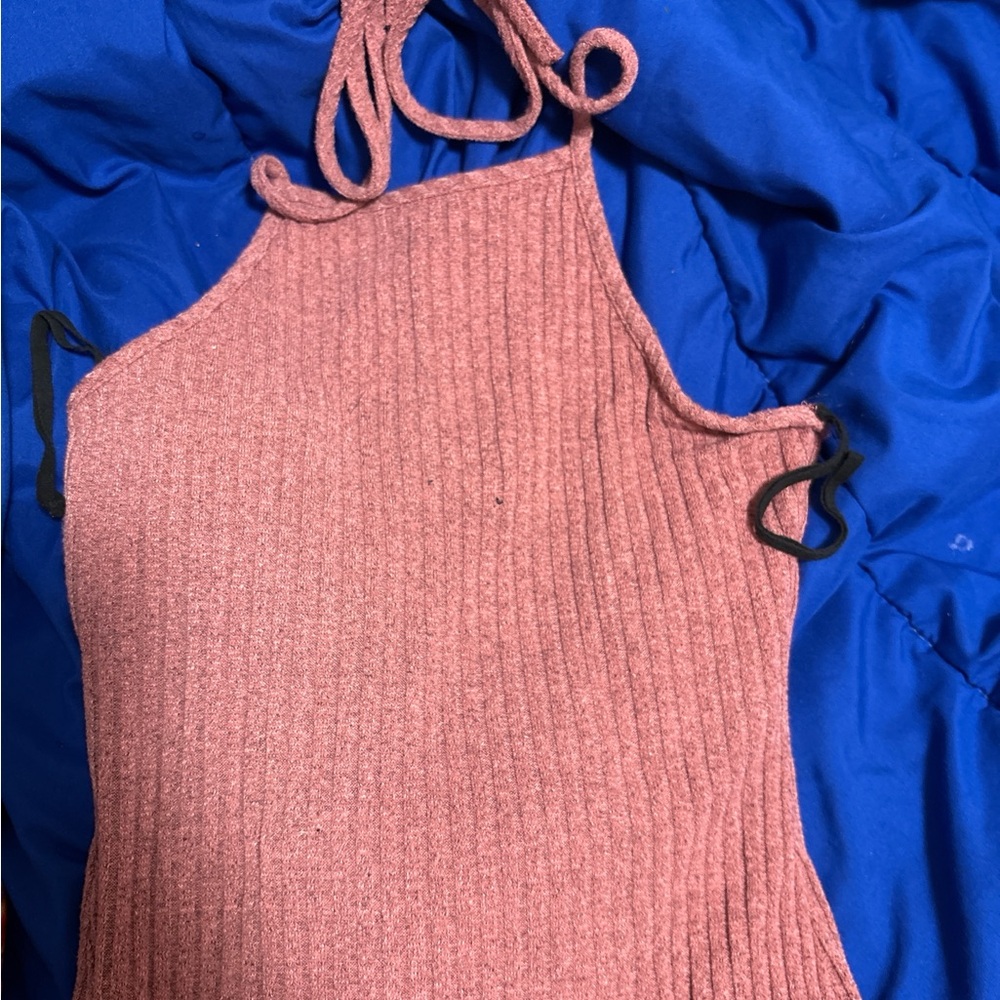 Ribbed Halter Top with Tie Straps